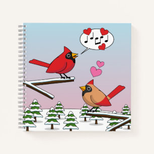 Cute Red Northern Cardinals Love Winter Landscape Notitieboek