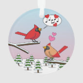Cute Red Northern Cardinals Love Winter Landscape Ornament (achterkant)