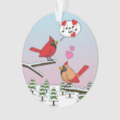 Cute Red Northern Cardinals Love Winter Landscape Ornament (voorkant)