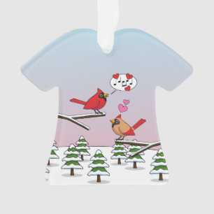 Cute Red Northern Cardinals Love Winter Landscape Ornament