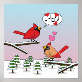 Cute Red Northern Cardinals Love Winter Landscape Poster (Voorkant)