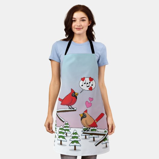 Cute Red Northern Cardinals Love Winter Landscape Schort (Gedragen)