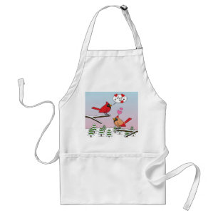 Cute Red Northern Cardinals Love Winter Landscape Standaard Schort