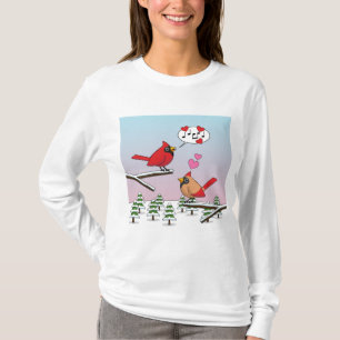 Cute Red Northern Cardinals Love Winter Landscape T-shirt