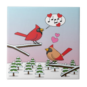 Cute Red Northern Cardinals Love Winter Landscape Tegeltje