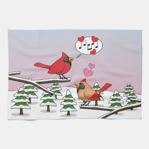Cute Red Northern Cardinals Love Winter Landscape Theedoek