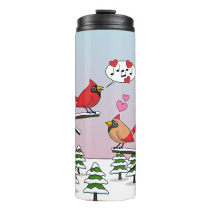 Cute Red Northern Cardinals Love Winter Landscape Thermosbeker