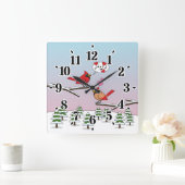 Cute Red Northern Cardinals Love Winter Landscape Vierkante Klok (Huis)