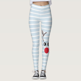 Cute Red Nose Reindeer Ice Blue-kerstLeggings Leggings