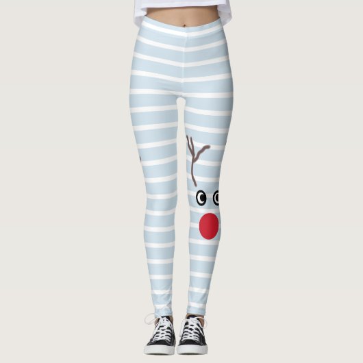 Cute Red Nose Reindeer Ice Blue-kerstLeggings Leggings (Voorkant)