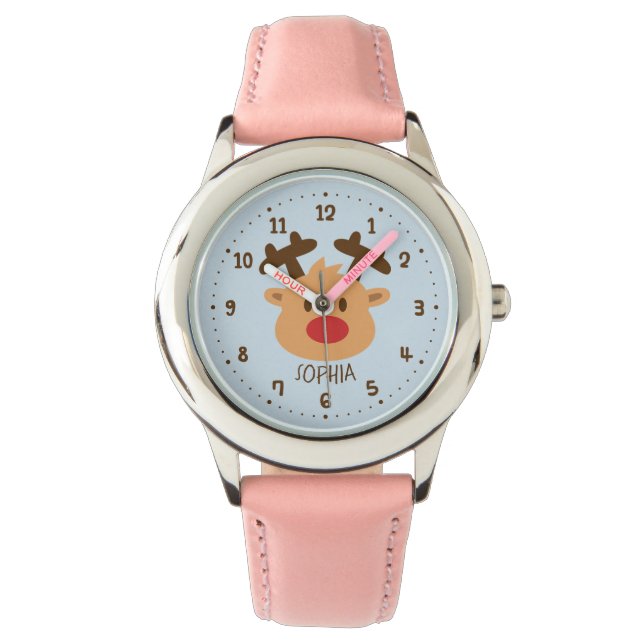Cute Red Nosed Reindeer Kinder Personalized Watch Horloge (Voorkant)