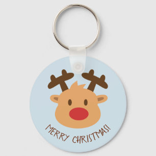 Cute Red Nosed Reindeer Merry Kerstmis Sleutelhang Sleutelhanger