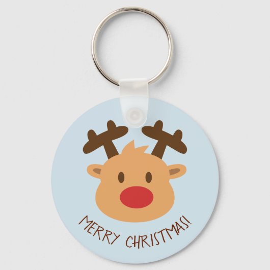 Cute Red Nosed Reindeer Merry Kerstmis Sleutelhang Sleutelhanger (Voorkant)