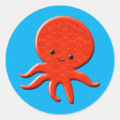Cute Red Octopus Ronde Sticker (Voorkant)