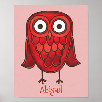 Cute Red Owl Gepersonaliseerd 8x10 Poster