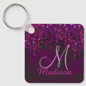 Cute red paars Unicorn Glitter Drives monogram Sleutelhanger (Voorkant)