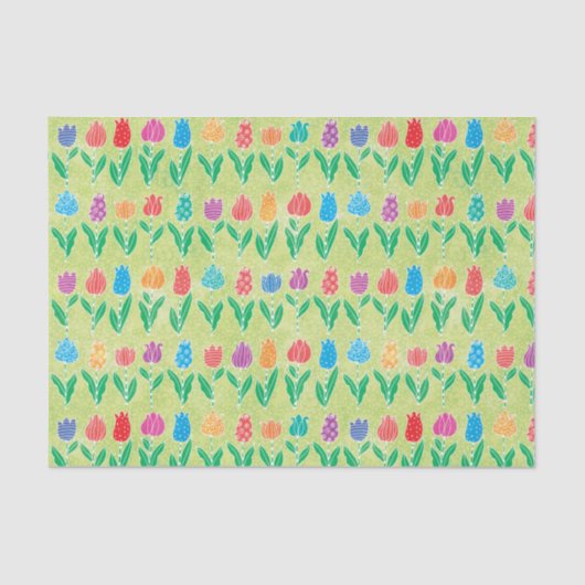 Cute Red Paarse Turquoise Tulip Floral Pattern Tissuepapier (Voorkant)