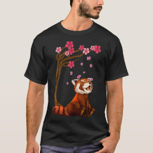 Cute Red Panda Beer Lover & Cherry Blossom Tree Ar T-shirt