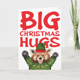 Cute red panda big Christmas hugs card Kaart