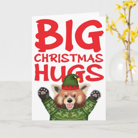 Cute red panda big Christmas hugs card Kaart (Gele Bloem)