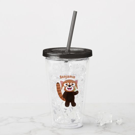 Cute red panda cartoon illustratie acryl drinkbeker (Achterkant ijs)