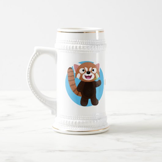 Cute red panda cartoon illustratie bierpul (Links)