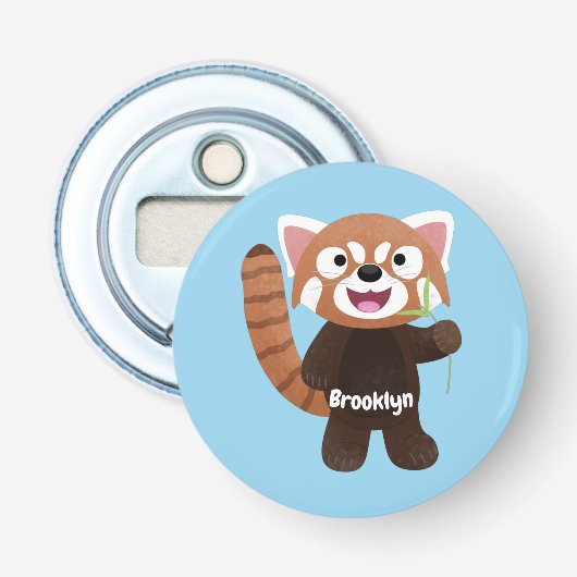 Cute red panda cartoon illustratie button flesopener (Voorkant)