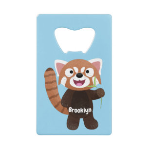 Cute red panda cartoon illustratie creditkaart flessenopener