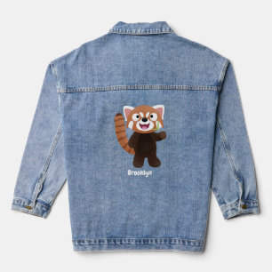 Cute red panda cartoon illustratie denim jacket