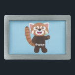 Cute red panda cartoon illustratie gesp<br><div class="desc">Deze leuke rode panda geniet van een bamboe snack. Ontworpen in een schattige cartoon stijl.</div>