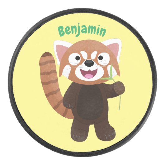 Cute red panda cartoon illustratie hockey puck (Voorkant)
