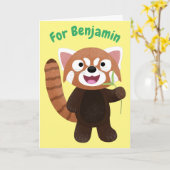Cute red panda cartoon illustratie kaart (Gele Bloem)