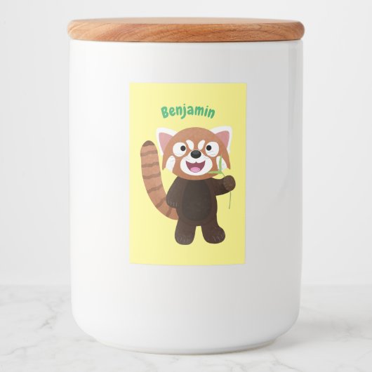 Cute red panda cartoon illustratie voedselcontainer etiket (Voorkant)