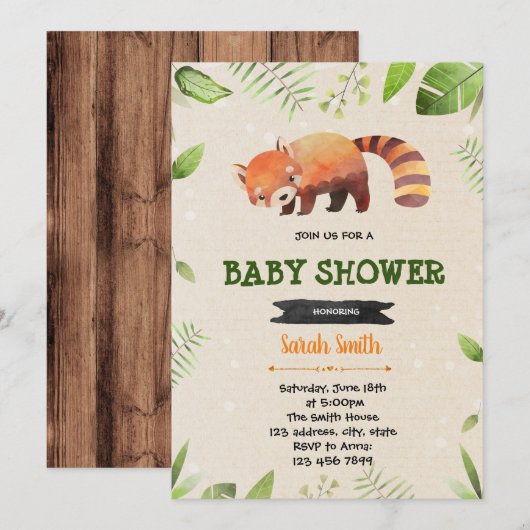 Cute red panda douche-uitnodiging kaart (Voorkant / Achterkant)