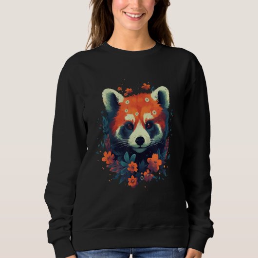 Cute Red Panda Flowers Graphic Animal  Print 1 Trui (Voorkant)