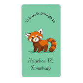 Cute Red Panda Green Bookplate Etiket (Voorkant)