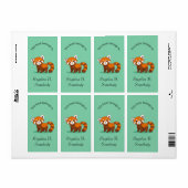 Cute Red Panda Green Bookplate Etiket (Full Sheet)