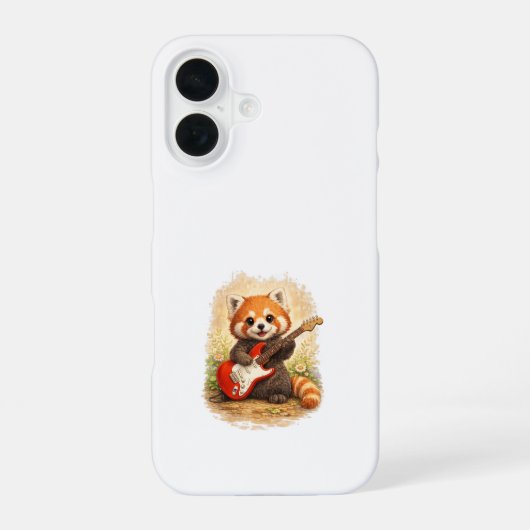 Cute Red Panda Guitar iPhone 16 Case Kawaii Hoesje (Achterkant)