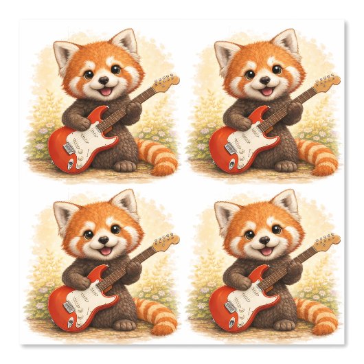 Cute Red Panda Guitar Pattern Wallpaper Kids Behang (Voorkant)