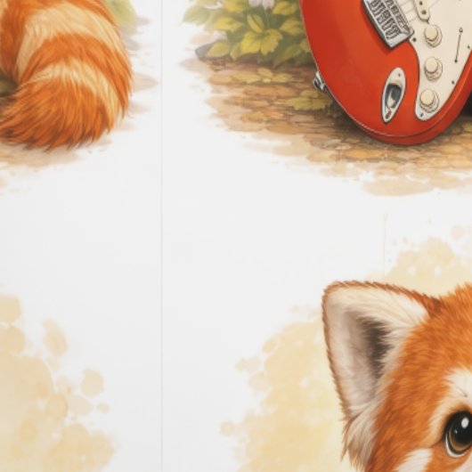Cute Red Panda Guitar Pattern Wallpaper Kids Behang (Zoom)