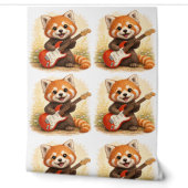 Cute Red Panda Guitar Pattern Wallpaper Kids Behang (Afrollen)