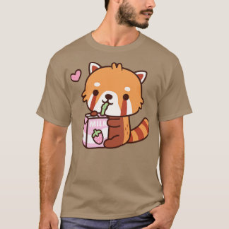 Cute Red Panda houdt van aardbeienmelk Drink T-shirt
