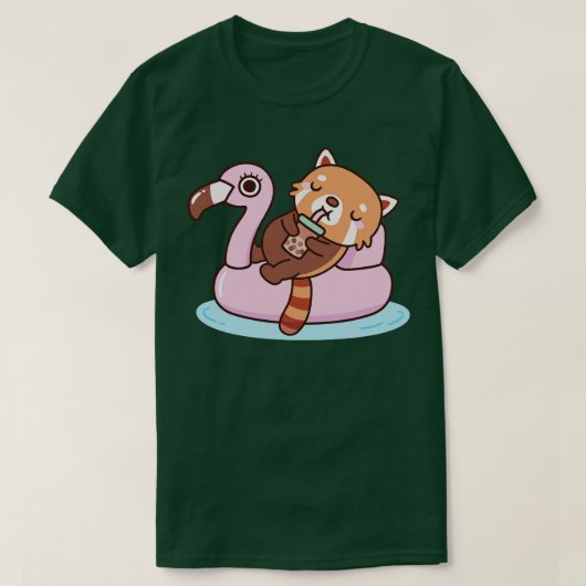 Cute Red Panda met Flamingo Pool Float Summer T-shirt (Design voorkant)
