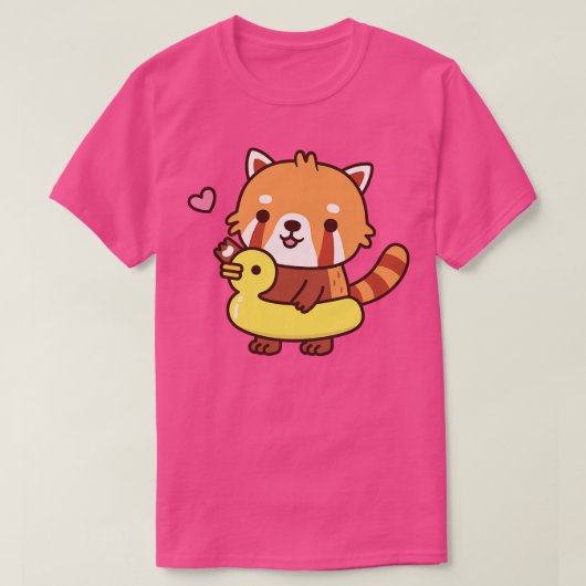 Cute Red Panda met Gele Duck Pool Float Summer T-shirt (Design voorkant)