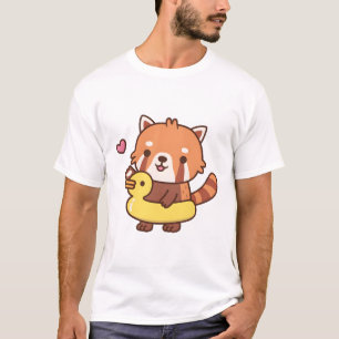 Cute Red Panda met Gele Duck Pool Float Summer T-shirt