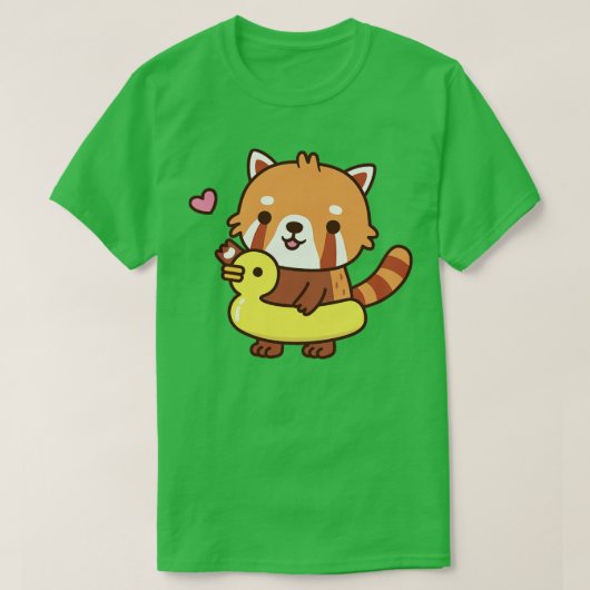 Cute Red Panda met Gele Duck Pool Float Summer T-shirt (Design voorkant)