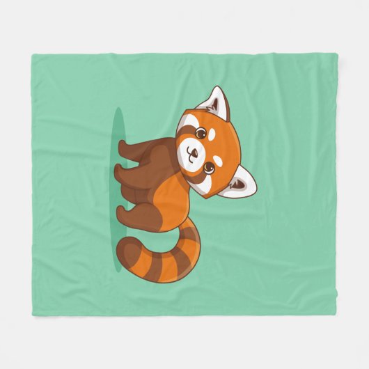 Cute Red Panda on Green Fleece Deken (Voorkant (Horizontaal))