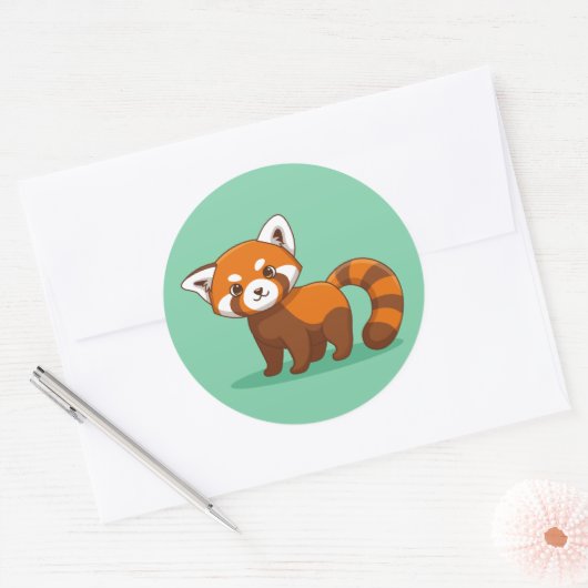 Cute Red Panda on Green Ronde Sticker (Envelop)