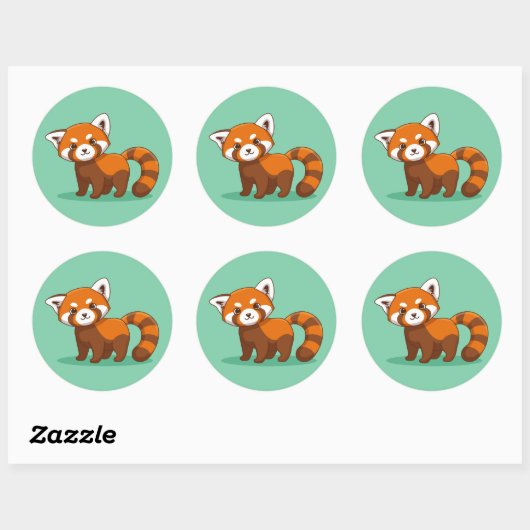 Cute Red Panda on Green Ronde Sticker (Vel)