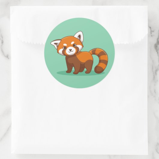 Cute Red Panda on Green Ronde Sticker (Tas)